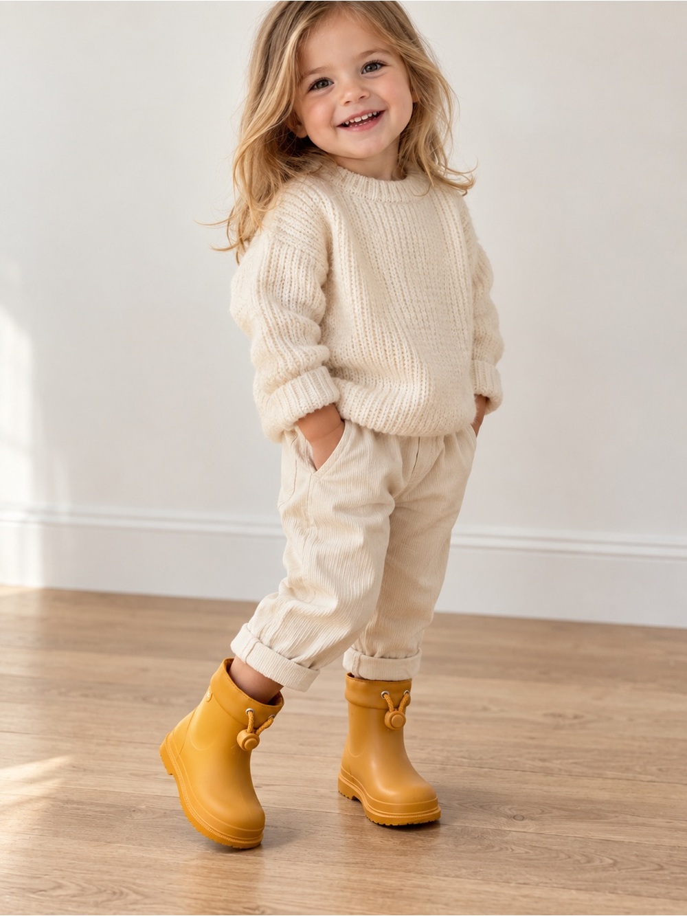 IGOR Kids Mustard Yellow Rain Boots Ankle Drawstring EU 23 Made in Spain